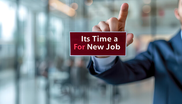 Business man pointing the text: Its Time For a New Job