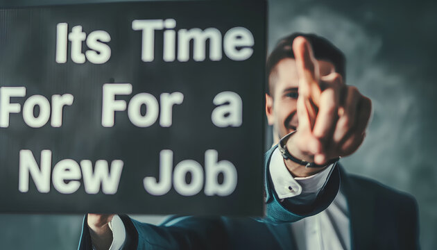 Business man pointing the text: Its Time For a New Job