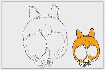 Cute dog, pet, corgi breed, educational games for preschool children, coloring illustration, outline illustration