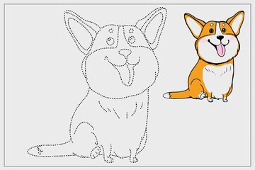Cute dog, pet, corgi breed, educational games for preschool children, coloring illustration, outline illustration