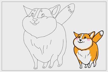Cute dog, pet, corgi breed, educational games for preschool children, coloring illustration, outline illustration