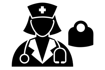 Doctor Icon with Stethoscope. Nurse logo, medical and health care hospital patient examination vector illustration Silhouette style
