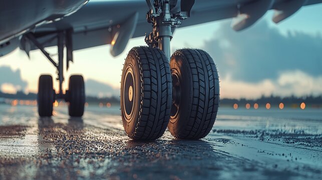 Heavy Duty Runway

A close-up of the airplane&rsquo;s landing gear on the runway, showcasing the robust tires and machinery against a rough tarmac background, emphasizing the sheer size and strength of the 