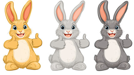 Fototapeta premium Happy Easter Bunnies Thumbs Up on Transparent Background Generative AI