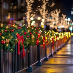 Christmas garland with red and gold baubles, berries, and pinecones on a white background.