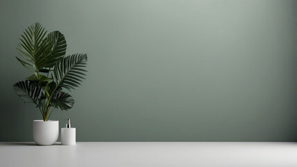 mockup natural organic cosmetic product presentation promo with green leaves. flat lay. copy space