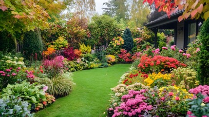 Obraz premium A garden with autumn plant care such as planting early