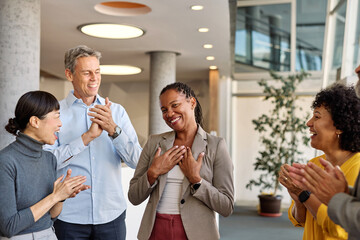 business meeting businesswoman woman office entrepreneur presentation success applause applauding...