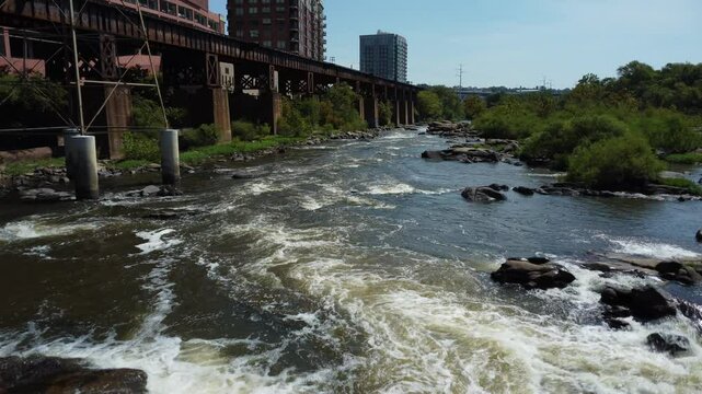 Down stream river left pipeline area downtown richmond va drone flight