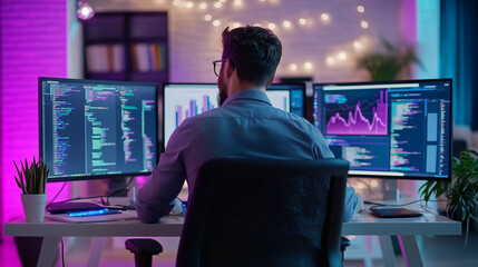 Tech Creator in Modern Workspace Testing Gadgets and Software