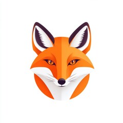 Obraz premium Minimalistic Fox Head Illustration with Bold Orange and White Colors on White Background