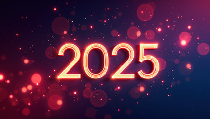 Brightly Illuminated 2025 Against Vibrant Background Filled With Colorful Bokeh Effect, Symbolizing New Year Celebration Hopes, Optimism, and Festive Atmosphere for Countdown Party