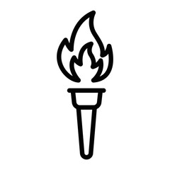 Line art of a torch with a flame, suitable for themes of leadership, sports, or exploration. Vector illustration. Editable stroke.