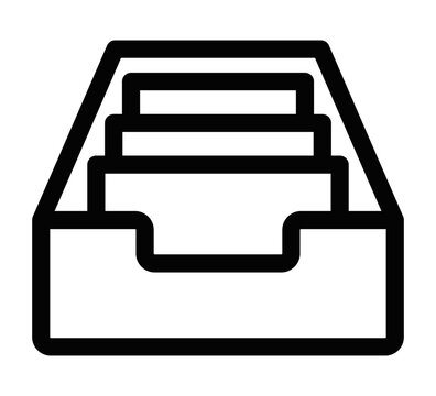 recommend clip art: Line art of a file drawer with documents, perfect for organizing, storage, or office themes. Vector illustration. Editable stroke.