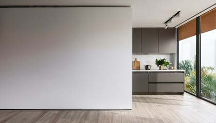 Modern kitchen interior with blank wall for mockup. 3D Rendering