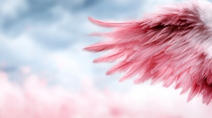 Obraz premium A pink and white feather on a blue sky background