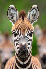 A close up of a baby zebra looking at the camera