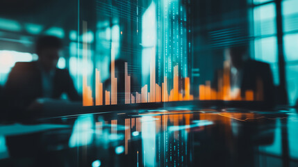 Professional business team working on a project together in the office Using innovation economic growth charts and network connections to accompany the data. in analyzing future trends