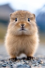 A small brown animal standing on top of a gravel road