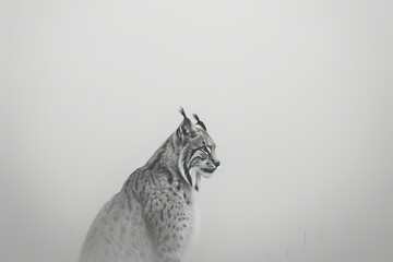 Close-up lynx face with intense gaze, blurred gray background