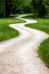 A gravel path in the middle of a lush green field