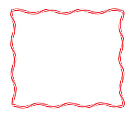 Christmas twisted lollipops. Rectangular wavy frame with red and white stripe.   Christmas and New Year template for holiday cards, banner, flyer . Festive Xmas frame. Vector illustration