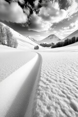 Fototapeta premium A black and white photo of a snow covered field