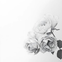 roses illustration, white background, black and white pencil drawing