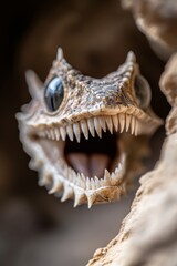 A close up of a lizard with its mouth open