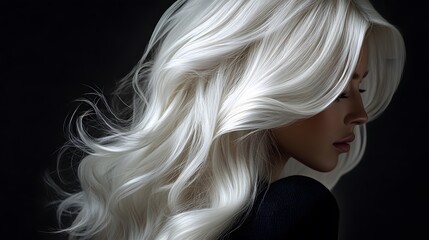 Naklejka premium Young woman with long blonde hair on dark background