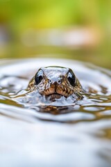 Fototapeta premium A frog is swimming in the water with its head above the water
