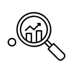 Analytics icon with a magnifying glass over a graph representing data analysis and insights highlighting the significance of detailed examination of statistical information