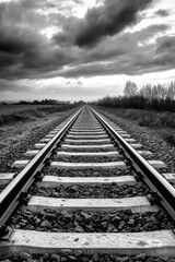 Fototapeta premium A black and white photo of a train track