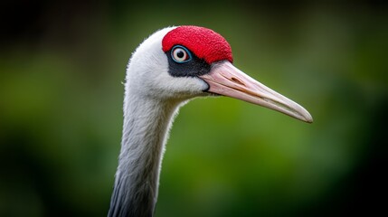 A close up of a bird with a red beak