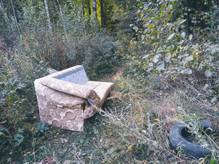 Abandoned sofa in the woods