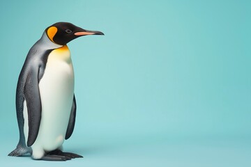 Obraz premium Regal emperor penguin on vibrant turquoise background. Penguin Awareness Day
