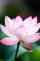Fototapeta premium A pink lotus flower with green leaves in the background