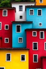 Fototapeta premium A row of multi-colored buildings with white windows