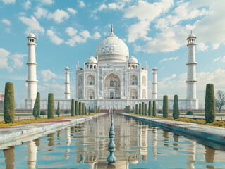 Taj Mahal (India) &ndash; A stunning white marble mausoleum, a symbol of love and architectural beauty, cinematic style, Compositing Core, 8k, detailed,