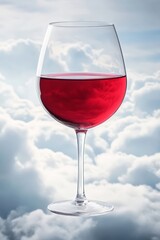 A glass of red wine in the sky above the clouds