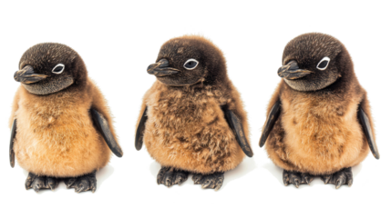 Adorable Penguin Chicks Standing in a Row on a Transparent Backdrop Generative AI