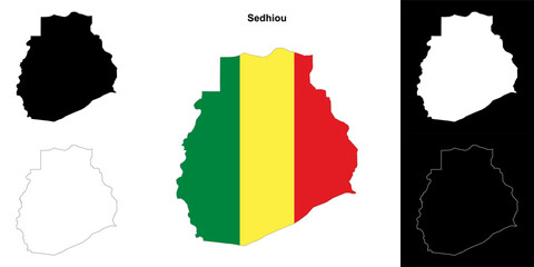Obraz premium Sedhiou region outline map set