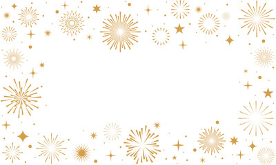 Fireworks background, gold fireworks vector border, frame