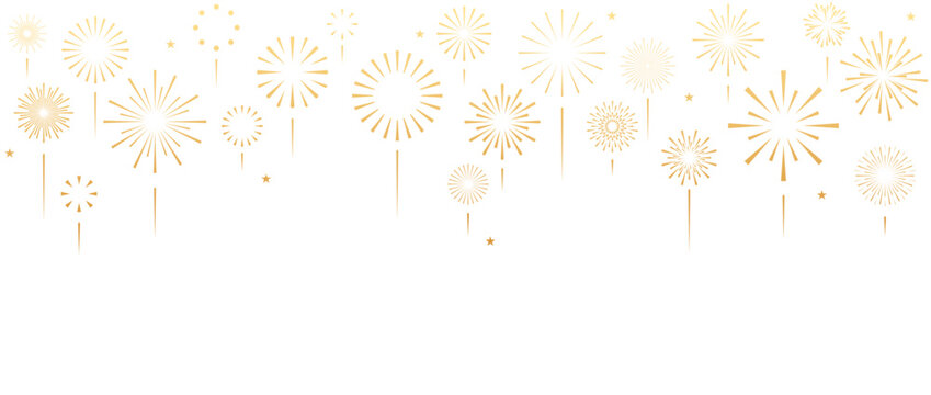 New Year background isolated with gold fireworks ans stars