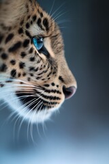 Obraz premium A close up of a leopard's face with blue eyes