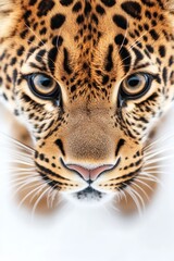 Obraz premium A close up of a leopard's face with a white background