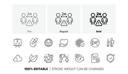 Patient, 24 hours and Coronavirus line icons. Pack of Eye drops, Vaccination announcement, Face detect icon. Medical certificate, Mint leaves, Care pictogram. Shield, No smoking. Line icons. Vector