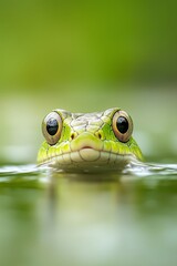 A close up of a green snake in the water