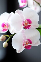 Obraz premium A close up of a white and pink flower on a branch