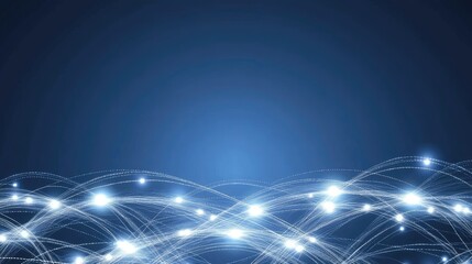 The design showcases an abstract representation of a world map on a blue backdrop, emphasizing global connectivity and networks